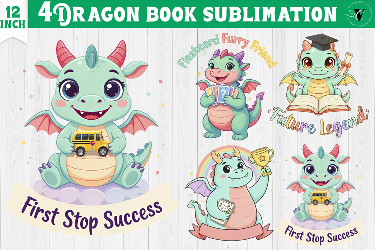 Dragon book School Sublimation | Cute Dino Back to School