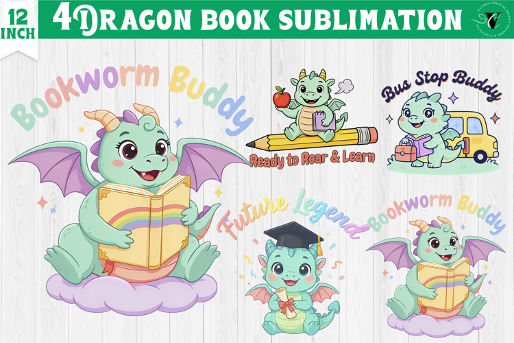 Dragon book School Sublimation | Cute Dino Back to School
