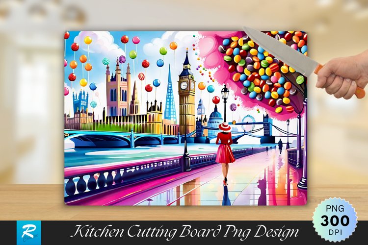 London Painting Cutting Board Sublimation Design example image 1