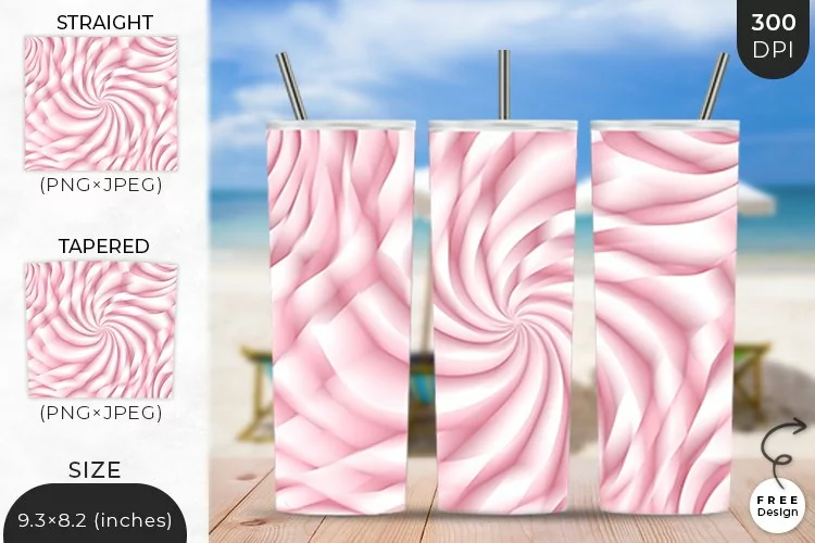 3D Pink Inflated Puffy Tumbler Wrap | 3D Sublimation Wrap
