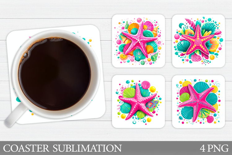 Starfish Coaster Sublimation. Seashell Coaster Design