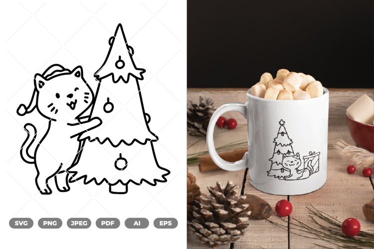 Cat and Christmas Tree SVG & Clipart example image 1