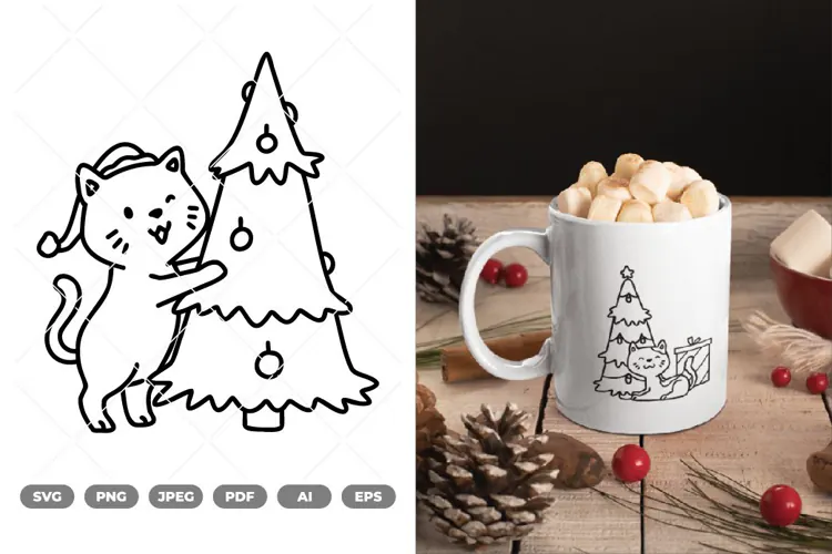 Cat and Christmas Tree SVG & Clipart