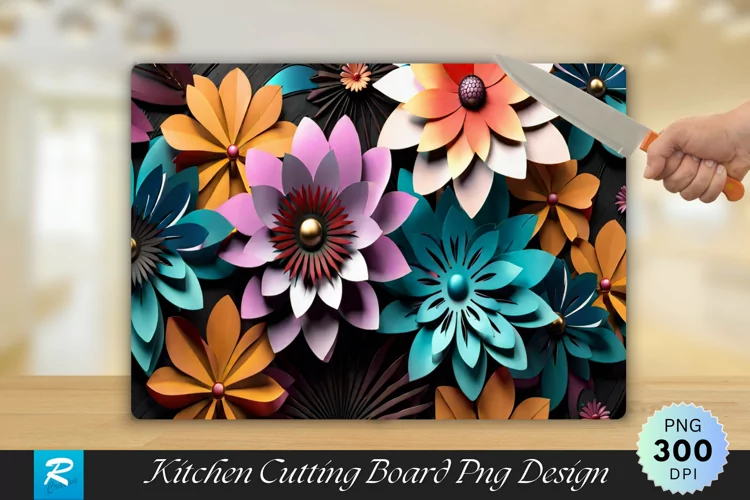 3D Flowers Cutting Board Sublimation Design