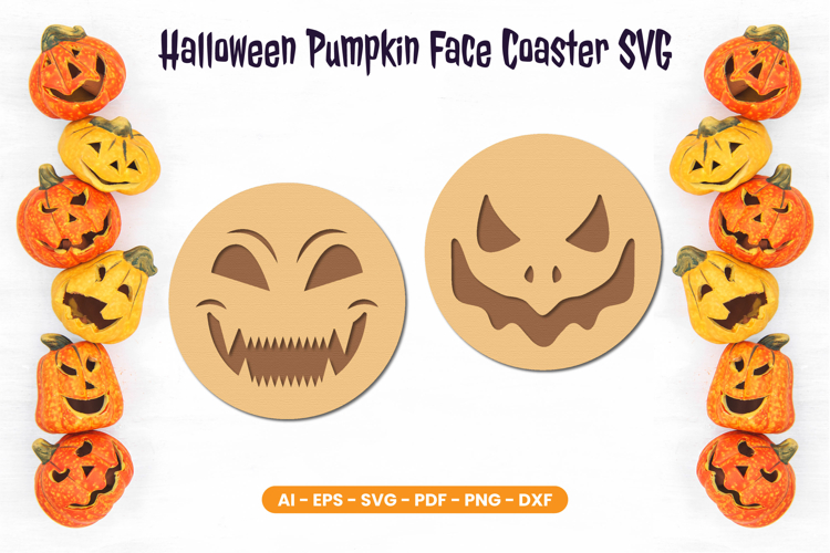 Halloween Pumpkin Face Coaster SVG | Laser Cut