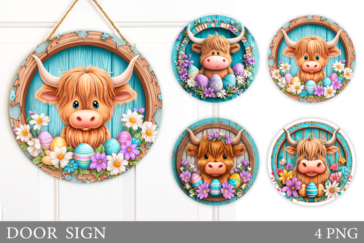 Easter Cow Door Sign Sublimation. Easter Door Sign Design