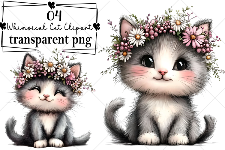 Whimsical Cat Clipart Watercolor PNG
