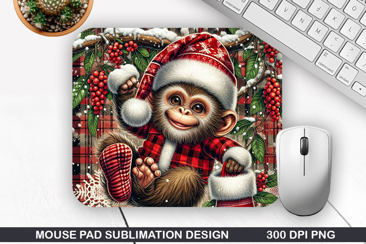 Monkey Mouse Pad Sublimation, Christmas Mouse Pad PNG
