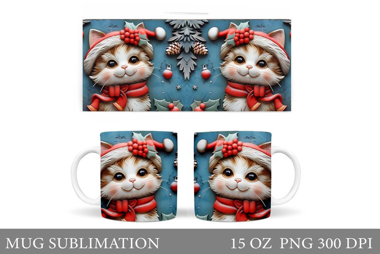3D Cat Mug Design. Christmas Mug Sublimation