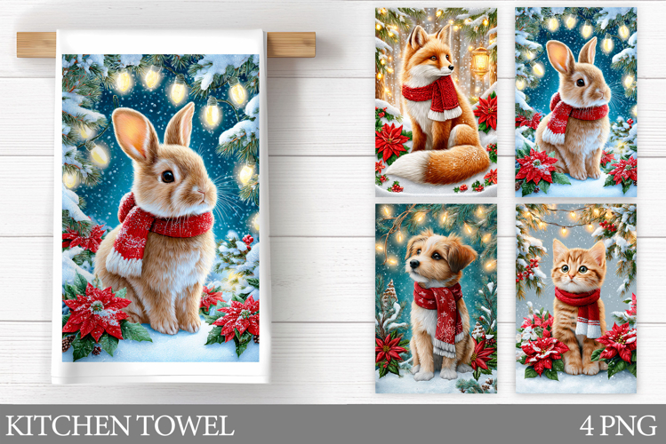 Christmas Kitchen Towel. Christmas Animals Kitchen Towel