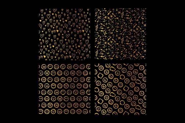 Gold Grunge Seamless Patterns 4 Doodle Designs example image 1