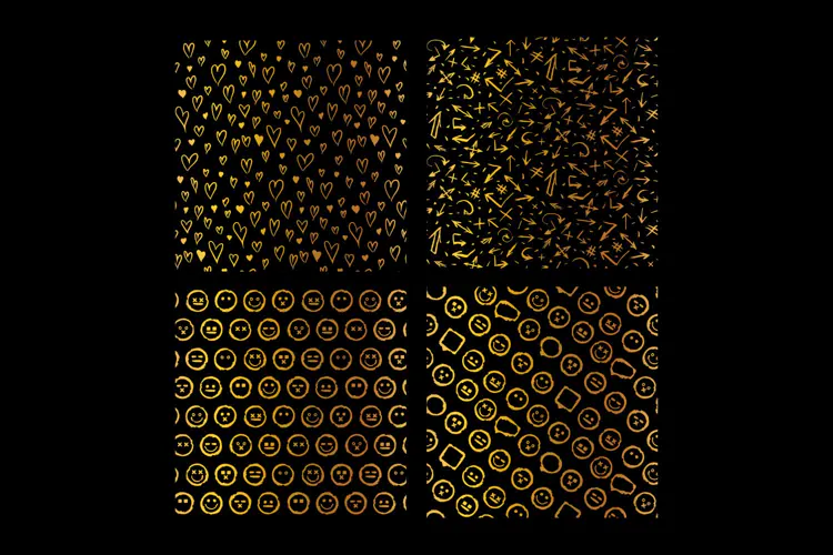 Gold Grunge Seamless Patterns 4 Doodle Designs