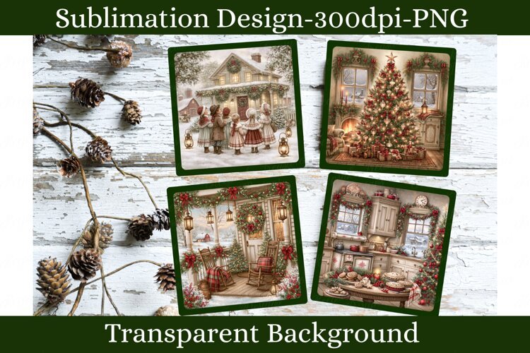 Vintage Christmas Coaster PNG | Cozy Holiday Home Designs example image 1