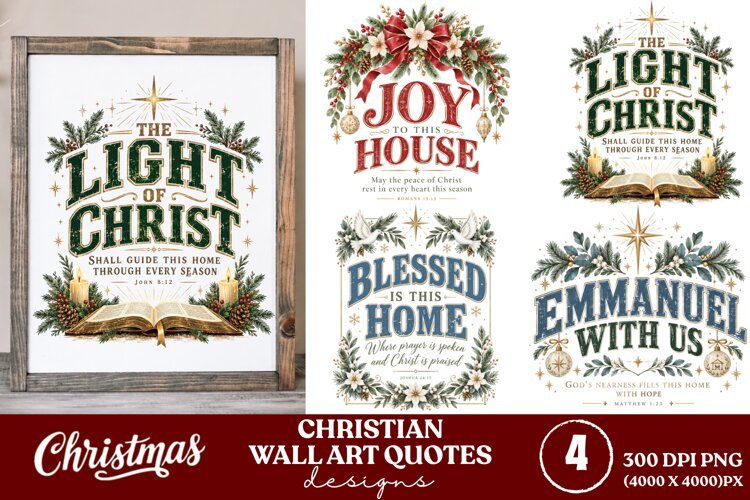 4 Christian Christmas Wall Art PNGs, 4 Bible Verse Christmas example image 1