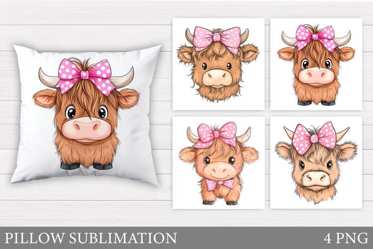 Highland Cow Pillow Design. Cute Cow Sublimation example image 1