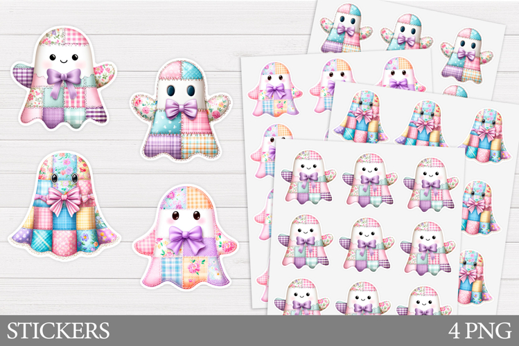 Patchwork Ghost Sticker Printable. Halloween Sticker Design