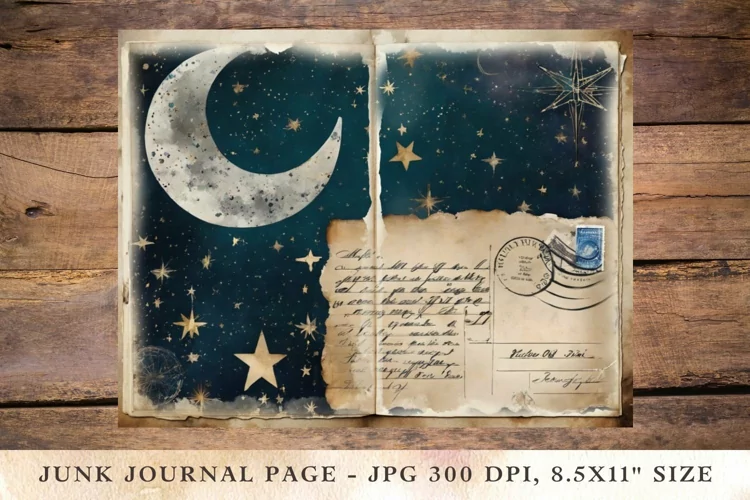 Printable Junk Journal Pages moon stars 1