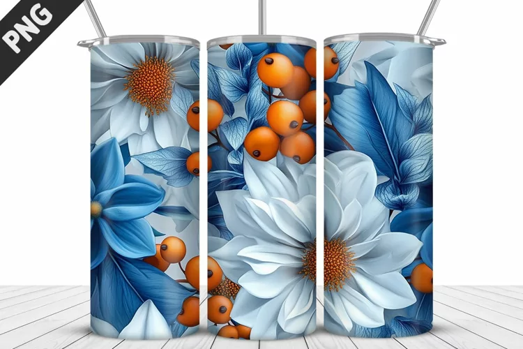3D Daisy Flowers 20oz Tumbler Wrap | Sublimation Design