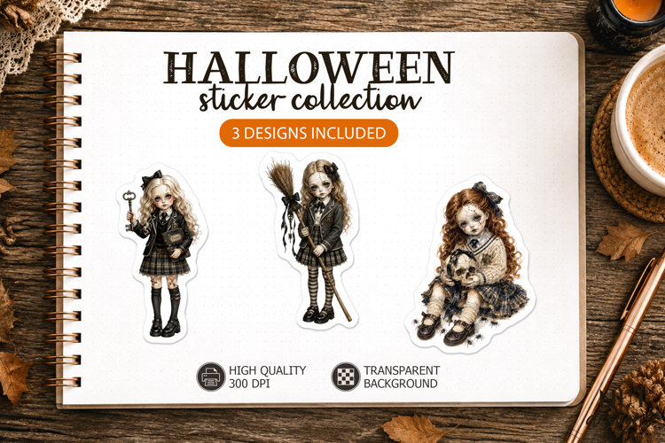 Gothic Halloween Girls Stickers Dark Academia Creepy school