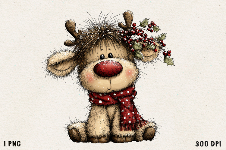Cute Whimsical Christmas Reindeer Clipart Holiday PNG