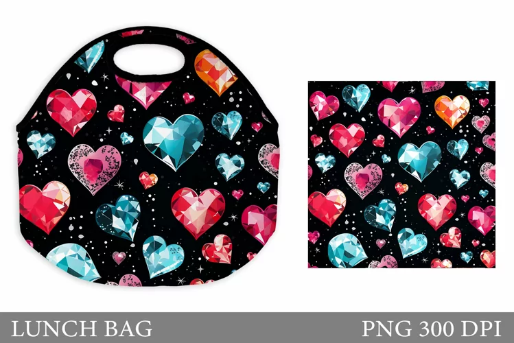 Hearts Lunch Bag . Diamond Hearts Lunch Bag