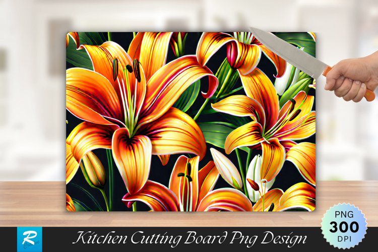 Lily Floral Cutting Board Sublimation Design example image 1