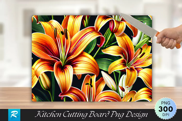 Lily Floral Cutting Board Sublimation Design