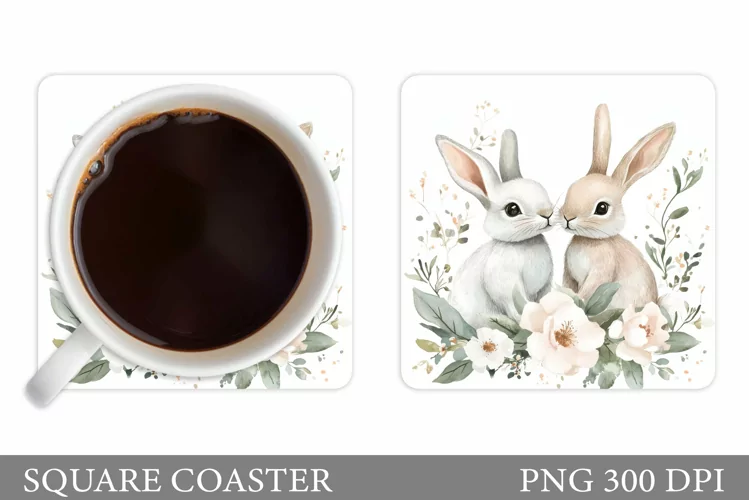 Cute Bunny Coaster Design. Bunny Flowers Coaster