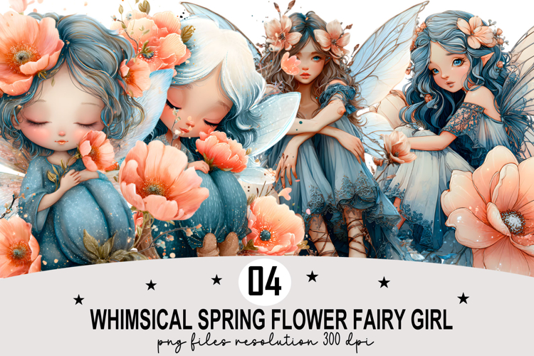 Whimsical Spring Flower Fairy Girl Clipart Watercolor PNG