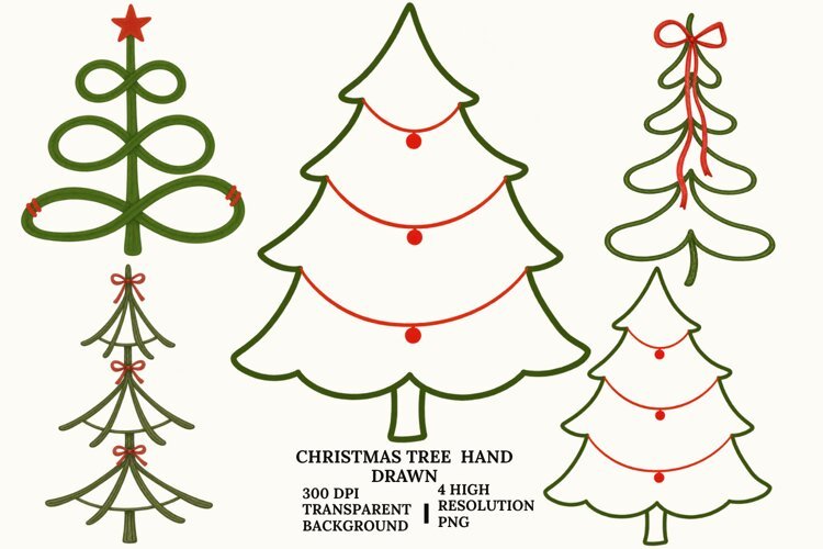 Hand Drawn Christmas Tree PNG, Rustic Holiday Sublimation example image 1