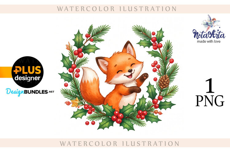 Illustration of a cute Christmas fox example image 1