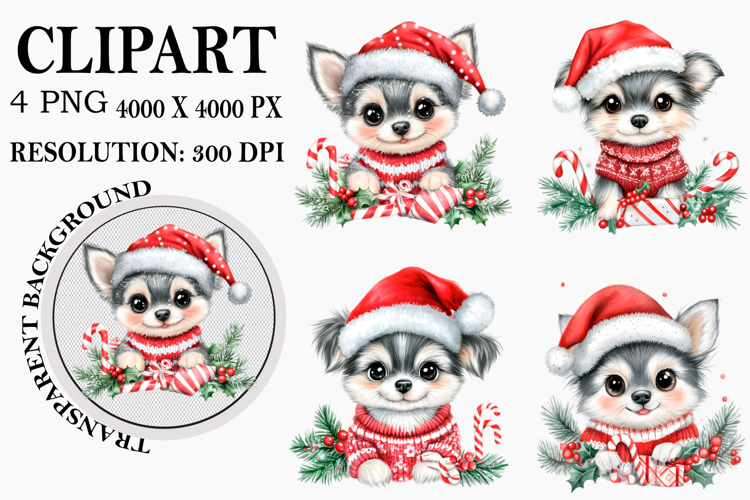 Whimsical Christmas Peeking Dog Clipart Watercolor PNG