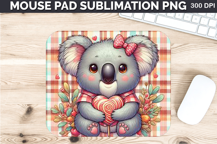 Watercolor koala Mouse Pad Sublimation - Valentines PNG