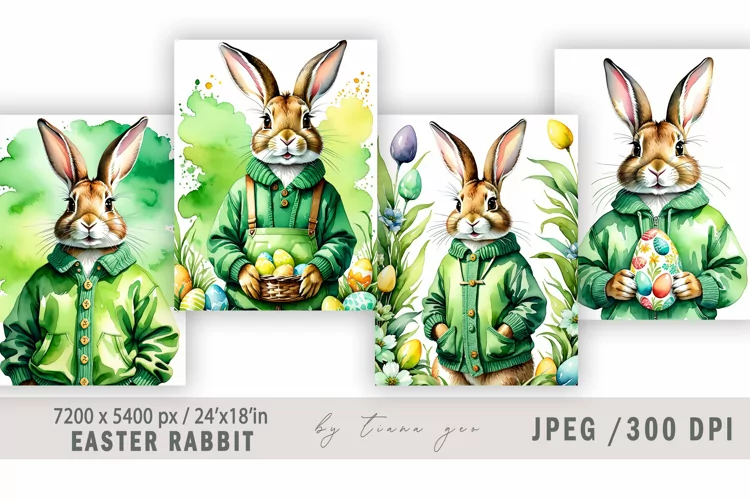 Easter bunny vintage illustration for greeting cards- 4 Jpeg