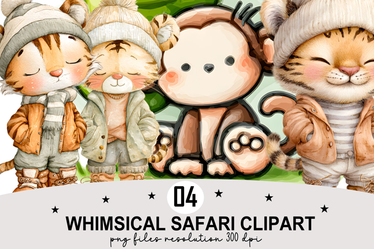 Whimsical Safari Clipart Watercolor PNG