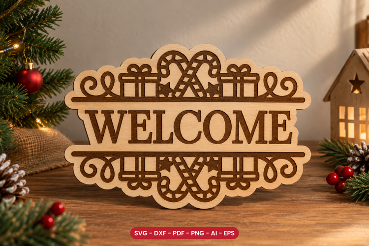 Christmas Welcome Sign SVG - Laser Cut Door Sign