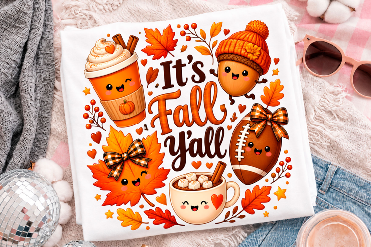 It's Fall Y'all Pumpkin Spice Autumn Football T-Shirt Design