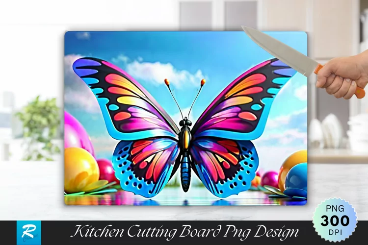 3D Colorful Butterfly Cutting Board Sublimation Design