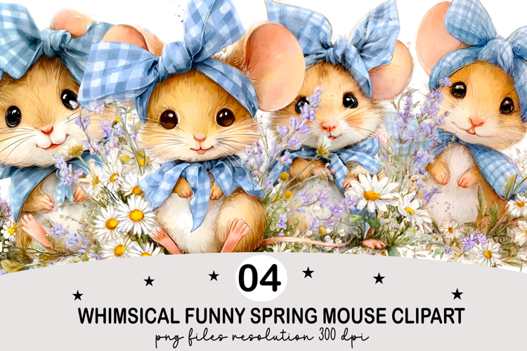 Whimsical Funny Spring Mouse Clipart Watercolor png