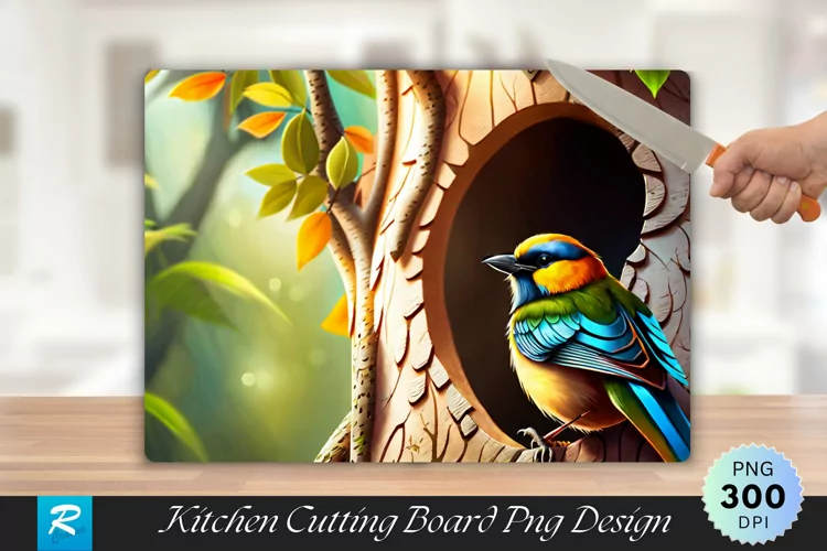 Bird Family in a Tree Cutting Board Sublimation Design