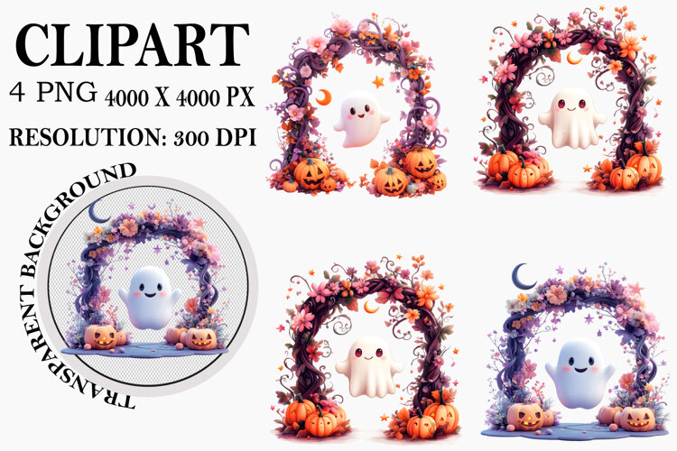Watercolor Ghost Pumpkin Clipart example image 1