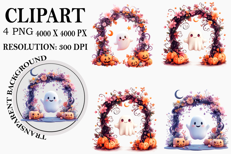 Watercolor Ghost Pumpkin Clipart