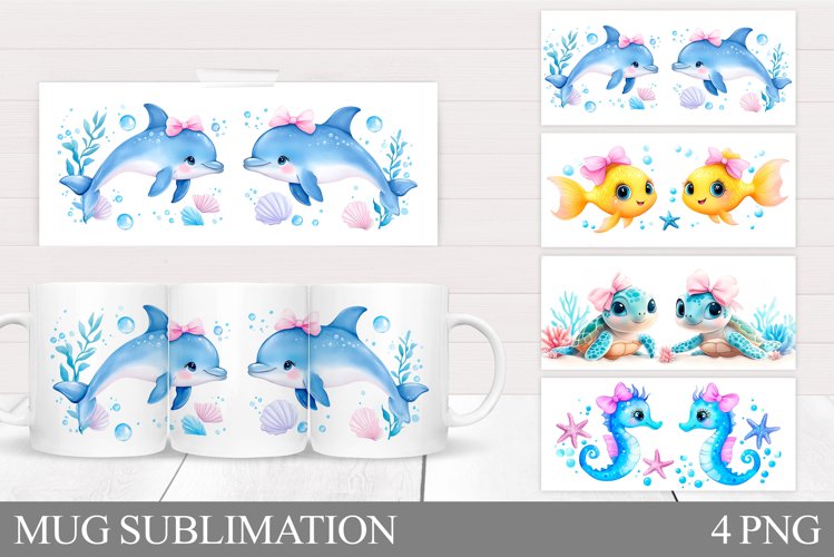 Cute Sea Animals Mug Design. Sea Animals Sublimation example image 1