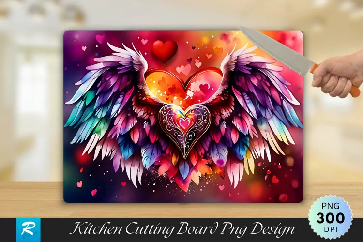 Heart With Wings Cutting Board Sublimation Design
