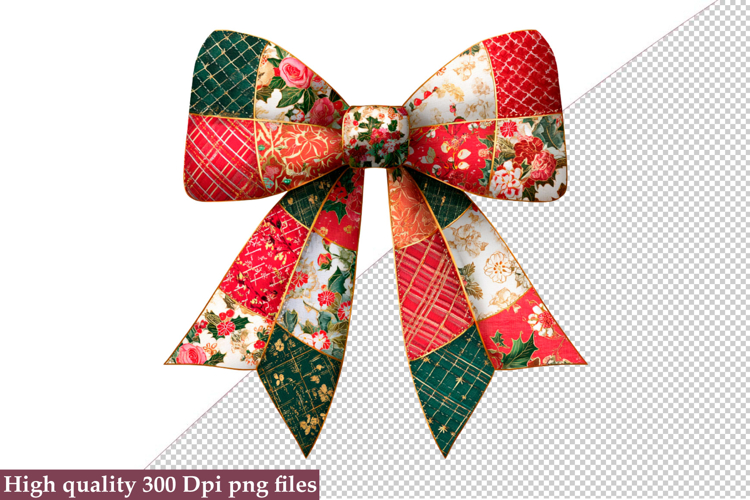 Christmas Patchwork Bow Clipart PNG