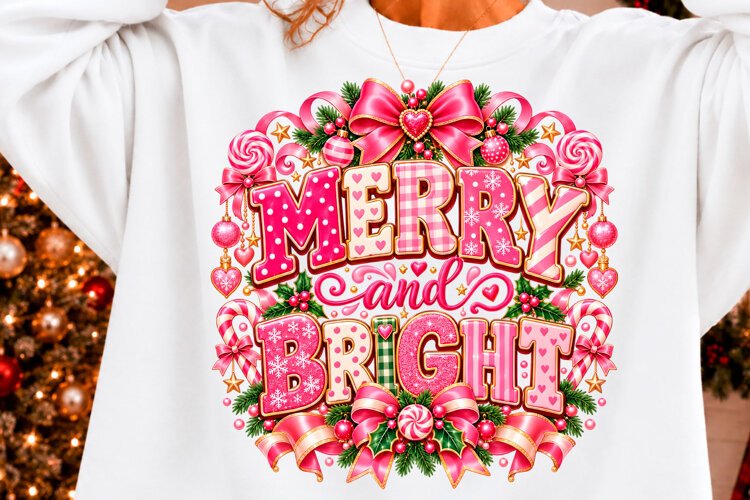 Merry and Bright Pink Christmas PNG example image 1