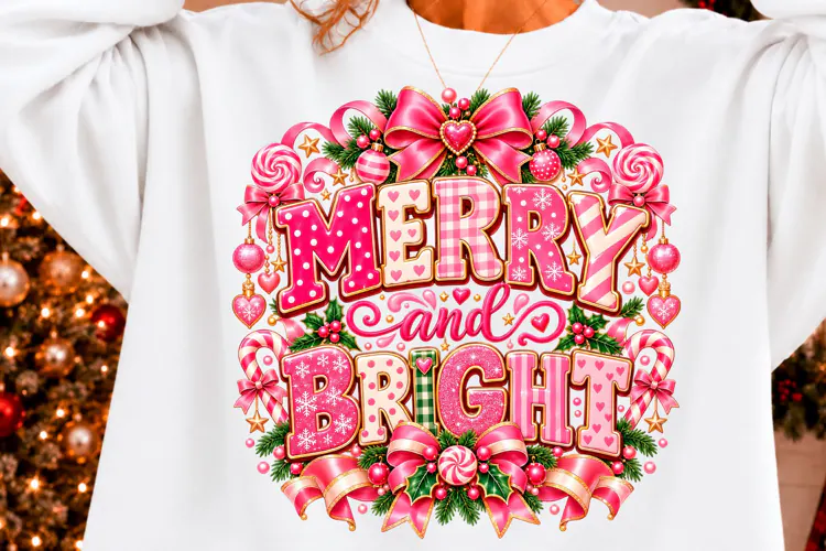 Merry and Bright Pink Christmas PNG