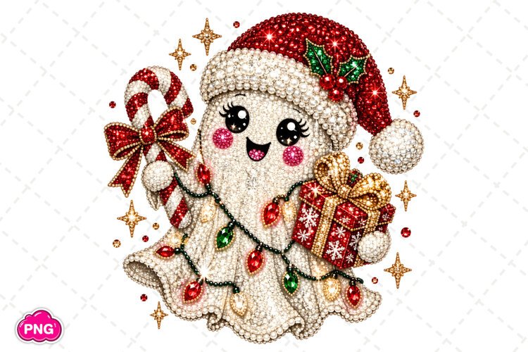 Rhinestone Glam Christmas Ghost PNG, Funny Christmas PNG example image 1