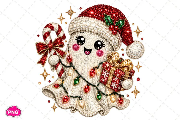 Rhinestone Glam Christmas Ghost PNG, Funny Christmas PNG