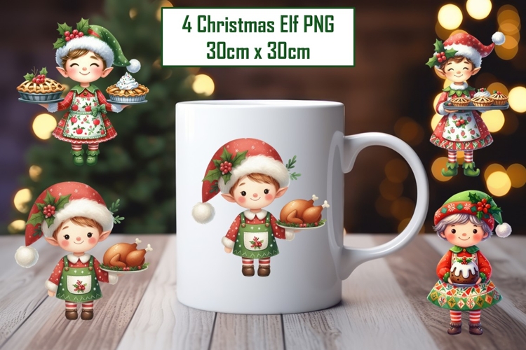 4 Cute Christmas Elf Sublimations 30cm x 30cm PNG